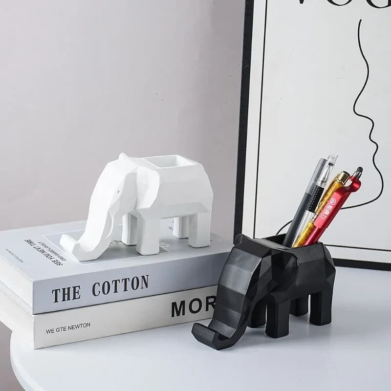 Nordic-style geometric elephant pen holder,mobile phone stand,living room study office desk storage decoration resin handicrafts