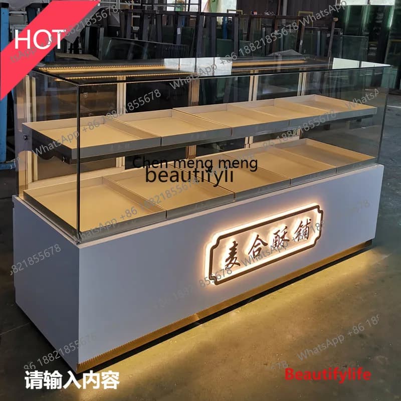 A32 Pastry Display Case Bread Counter Side Cabinet Rear Door Solid Wood Arc Display Cabinet Corner Glass Cabinet