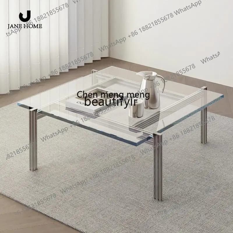 E153 Aluminum Profile Coffee Table Creative Minimalist Glass Square Table Small Apartment Living Room Sofa Side Coffee Table