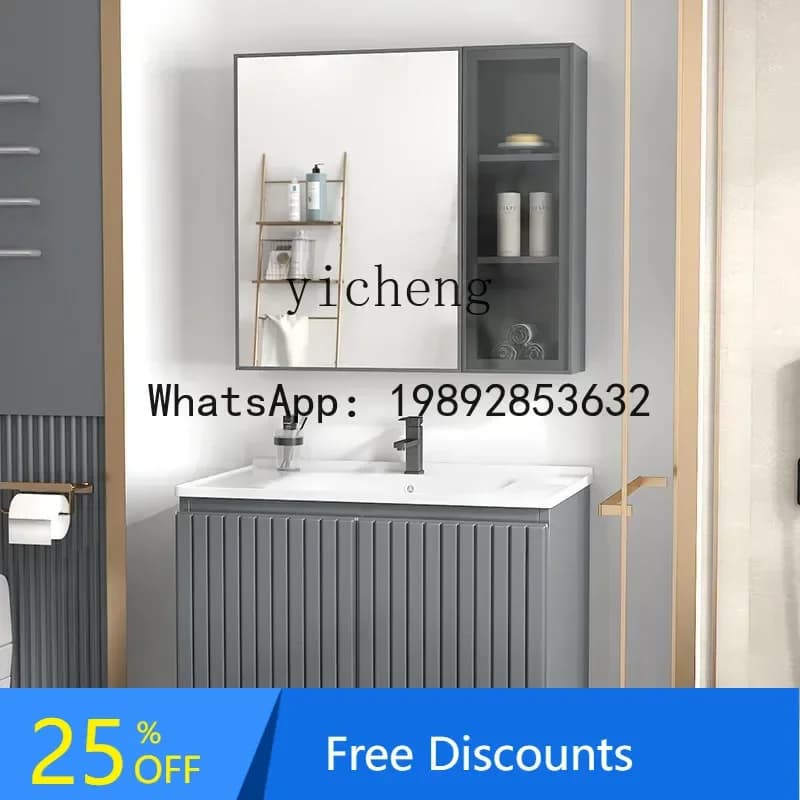 LYY 304 Stainless Steel Bathroom Cabinet Combination Light Luxury Bathroom Table Ceramic