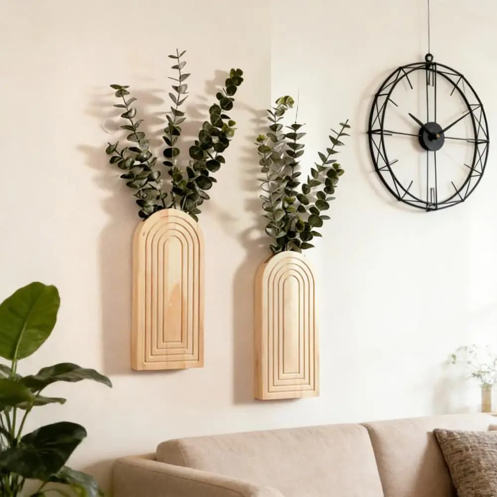 Wooden Wall Vase Boho Wall Hanging Planter Farmhouse Wall Art Decor Japanese Minimalist Decor Wooden Vase Wood Vases 90%