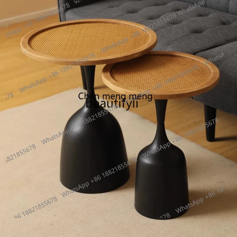 Retro simple sofa edge few corners coffee table rattan round table
