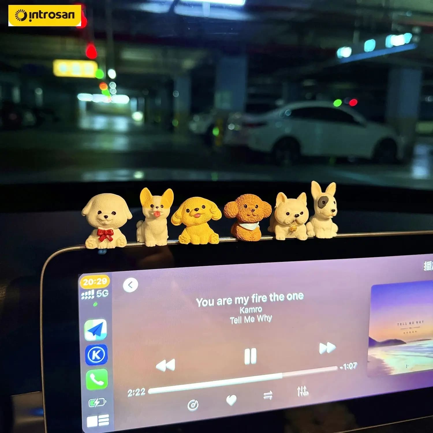 Cute puppy car ornament car center console screen ornament healing tie lying doll mini doll girl