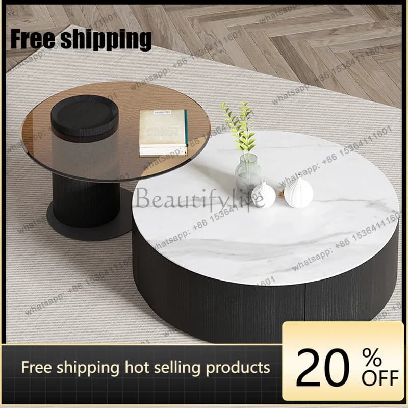 XX Italian simple coffee table living room size round brown tempered glass coffee table