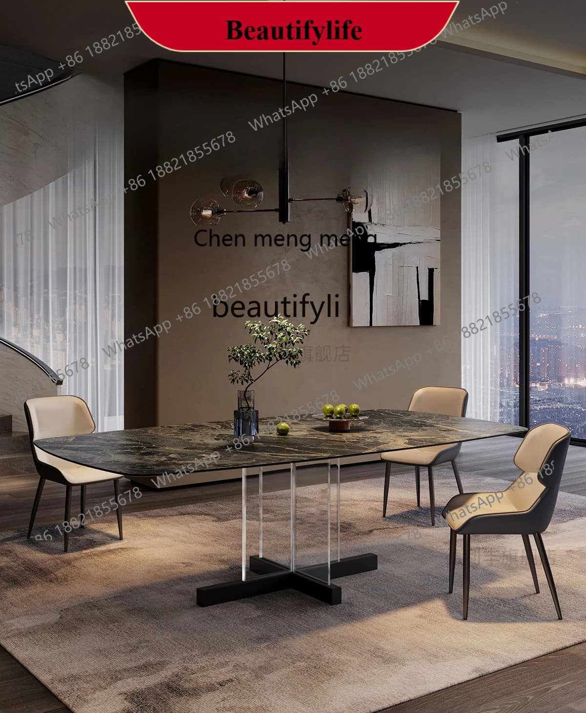 z183 Suspended acrylic rock slab dining table Modern simple minimalist high-end dining table