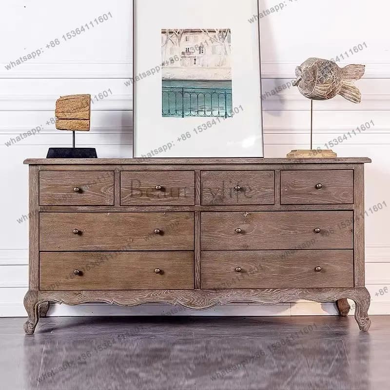 American rural solid wood chest simple French weathering old antique chest side cabinet