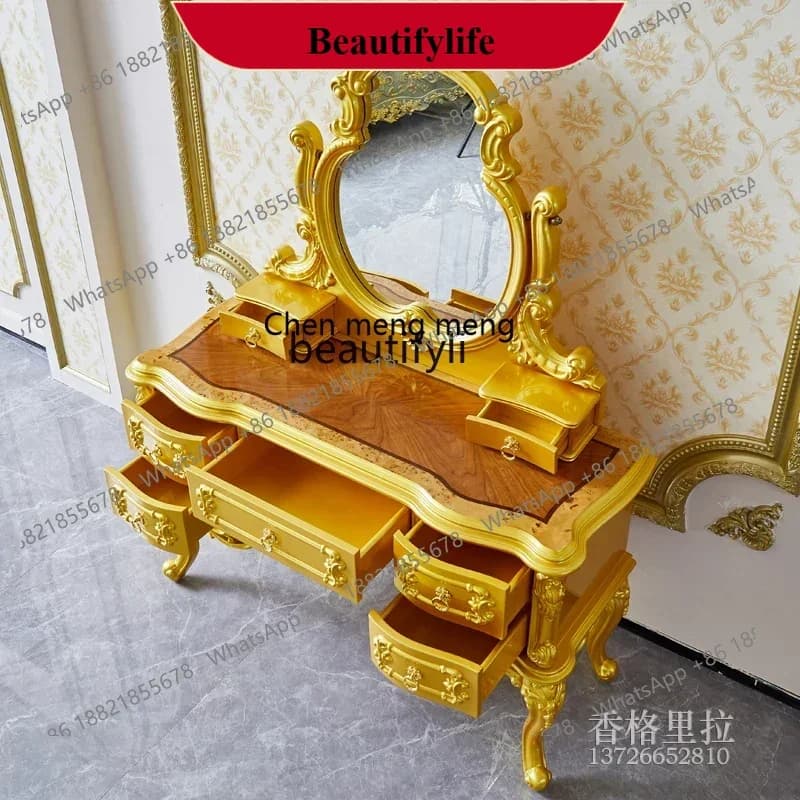 D178  European solid wood dresser American villa bedroom storage cabinet makeup table small princess integrated mirror makeup ta