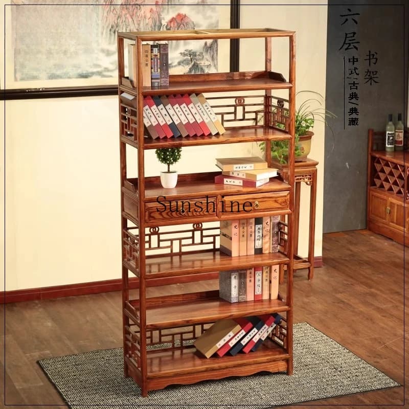 Large and small apartment household study tea room antique solid wood shelf tea display cabinet