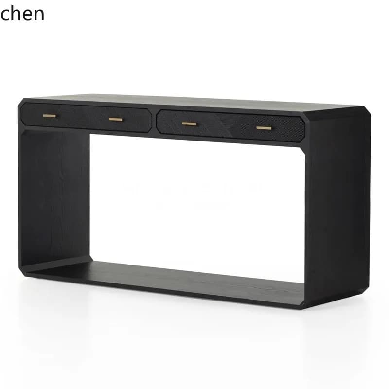 YFY  Solid Wood Entryway Table Simple Hallway Black Decorative Table
