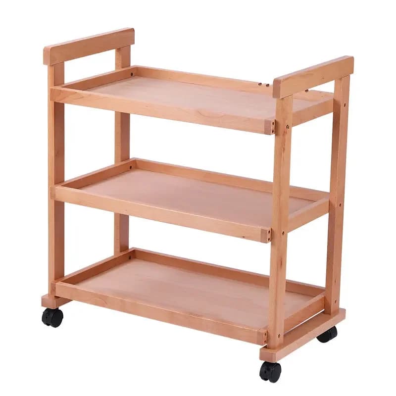 Art special painting cart, movable oil painting tool cart, three-layer solid wood paint shelf, wooden painting storage