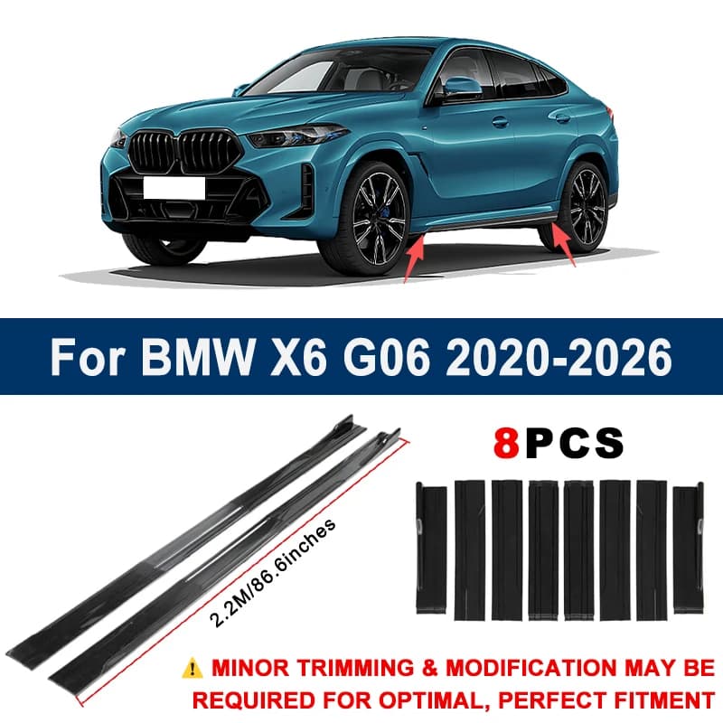 Aerodynamic 2.2m Sectional Side Skirt Extension Lips Racing Side Spoiler For BMW X6 G06 2020-2026 2021 2022 Sport Upgrade Kit