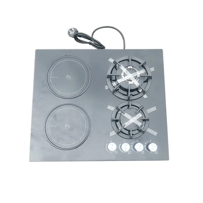 2 gas 2 electric embedded black tempered glass stove, kitchen household stove