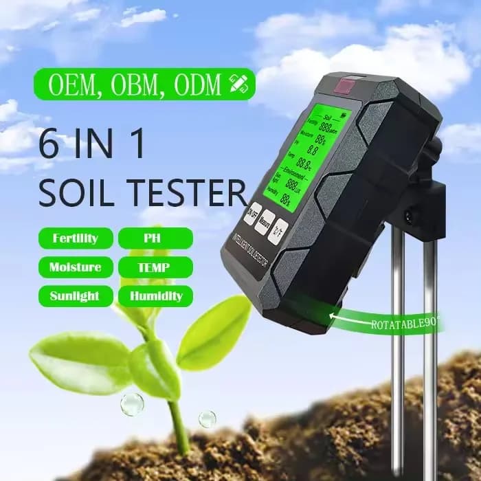 New 6 In 1 Soil Tester Soil Fertility pH Temperature Humidity Sunlight Air Moisture Detector Gardening