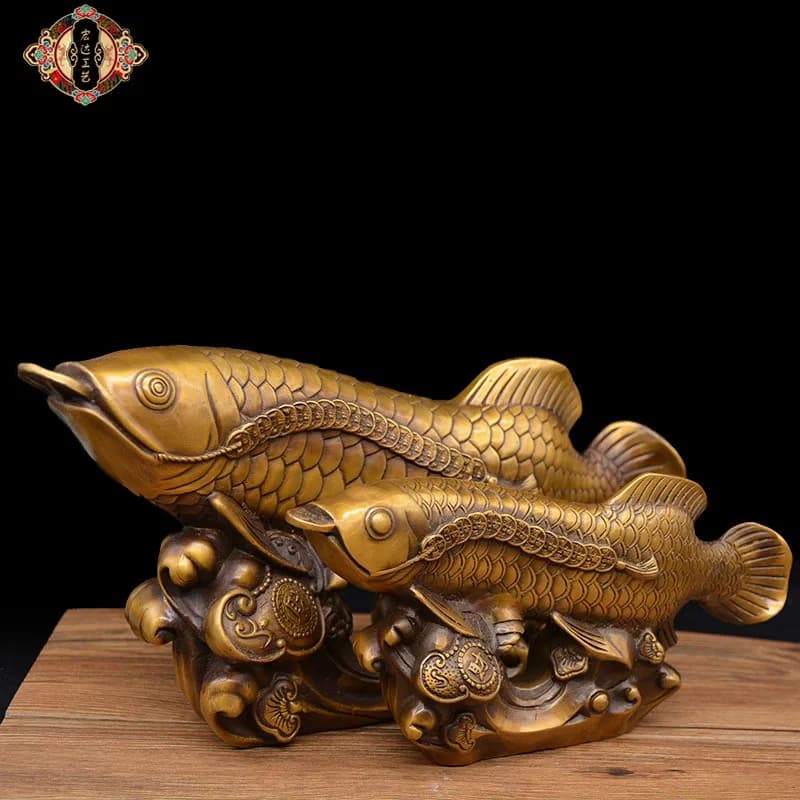 Brass Golden Dragon Fish Bronze Craft Gift for Home Collection and Display