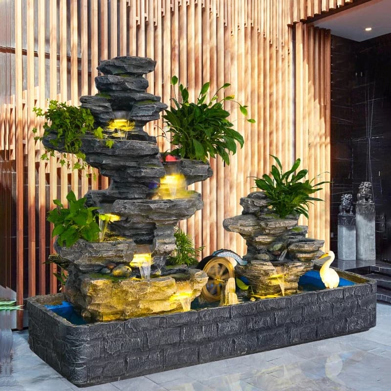 Rockery flowing water fountain inner courtyard ancient method fish tank water circulation landscaping water view lucky ornament