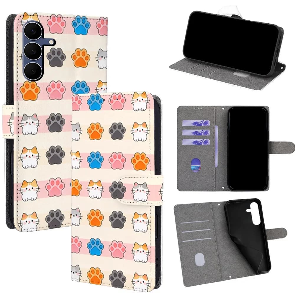 Cute Animal Pattern Magnetic Flip Phone Cover for Samsung Galaxy S26 S25 S24 S23 S22 S21+ S20 Ultra Built-in Wallet Card Slots