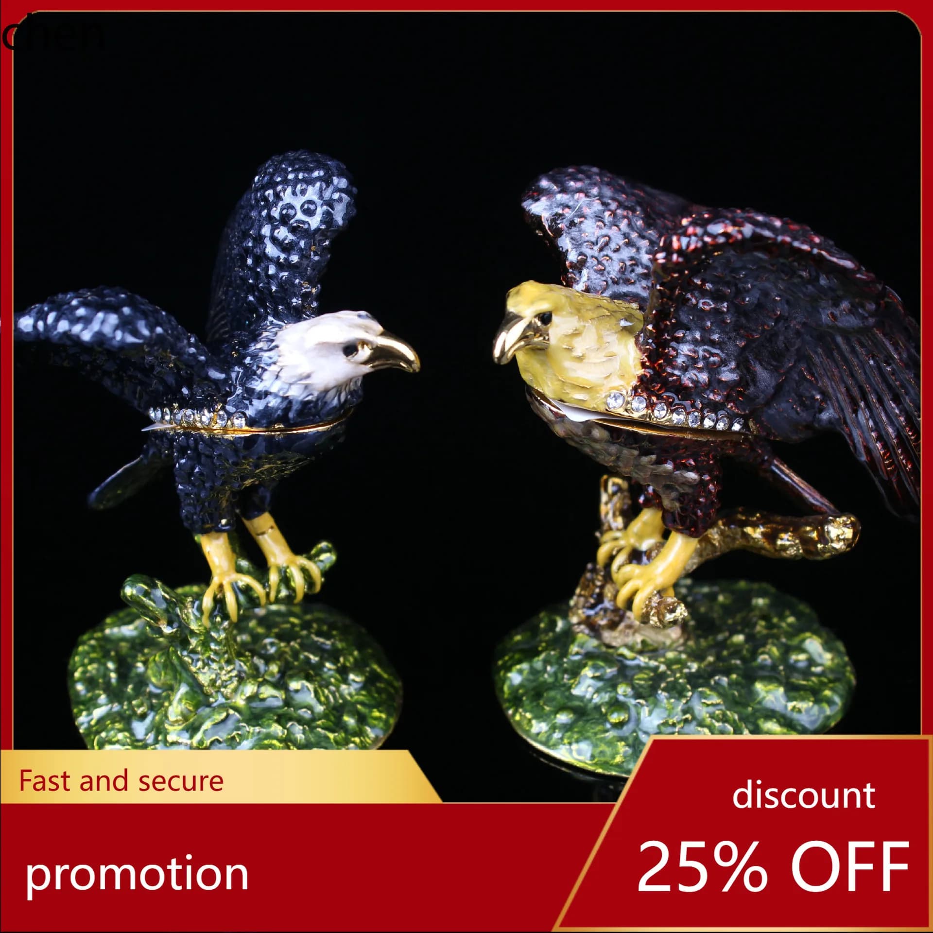 H1 Zinc Alloy Handicraft Enamel Jewelry Box with Eagle Spreading Wings, Office and Home Decorative Ornament, Wholesale Gifts