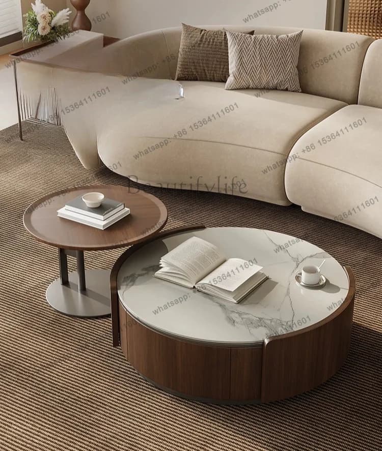 PG antique walnut rock slab round coffee table TV cabinet light luxury living room wood grain coffee table combination