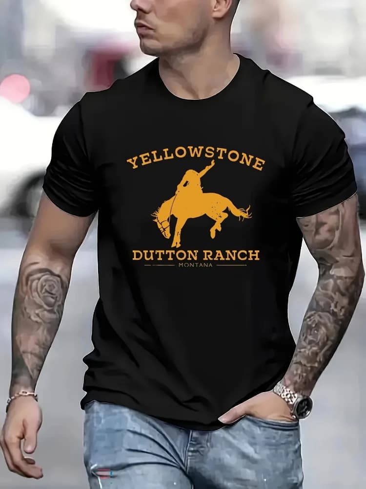 Horse printing men's round neck fashion cotton short-sleeved T-shirt, suitable for summer and spring,
