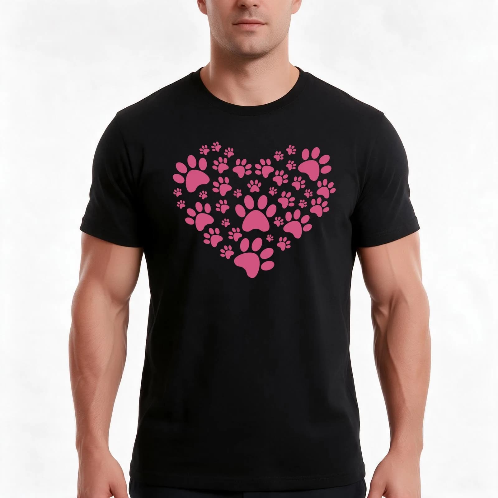 Paw Print Heart T-Shirt, Summer Casual Cotton Tee, Oversized Streetwear Tops, Vintage Graphic Print, Loose Fit Short Sleeve