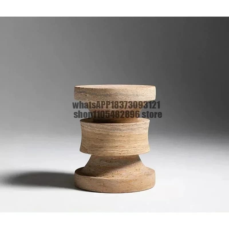 Minimalist natural luxury stone edge table, light luxury high-end feel, living room home corner table, round travertine