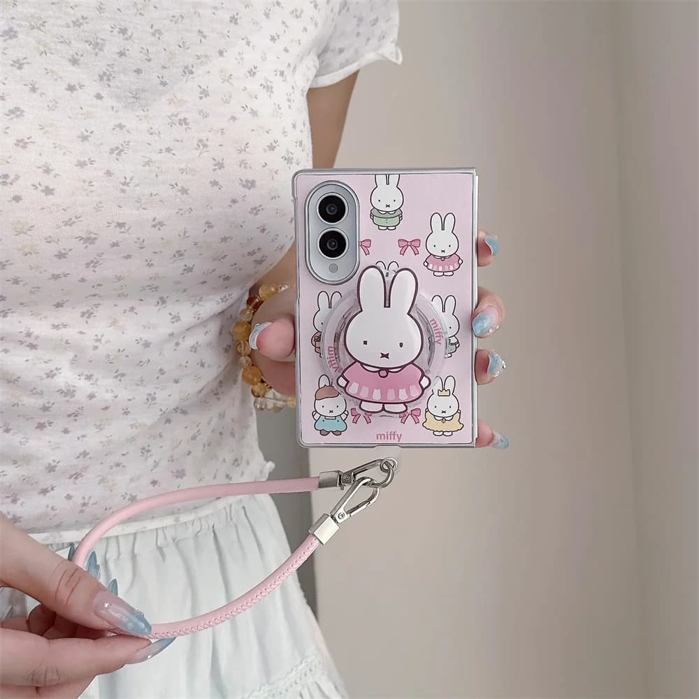 Cute Miffy Rabbit Magnetic Phone Case For Samsung Galaxy Z Fold 8 Ultra 7 6 5 4 Shockproof Hard Protective Cover for Magsafe