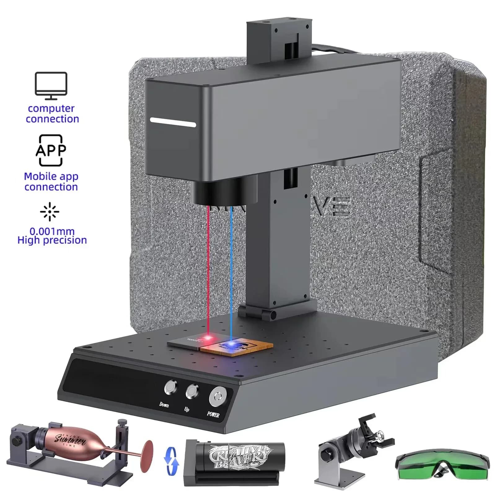 Hot SalesMR.CARVE M4 Pro Laser Engraver Infrared Laser Module 5W Blue Light With RT5 Rotary Roller&amp RF2 Ring Fixture Wireless