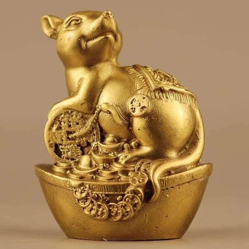 ornament, brass zodiac , golden , money rat, auspicious mascot for home, living room, entrance hall, craft T