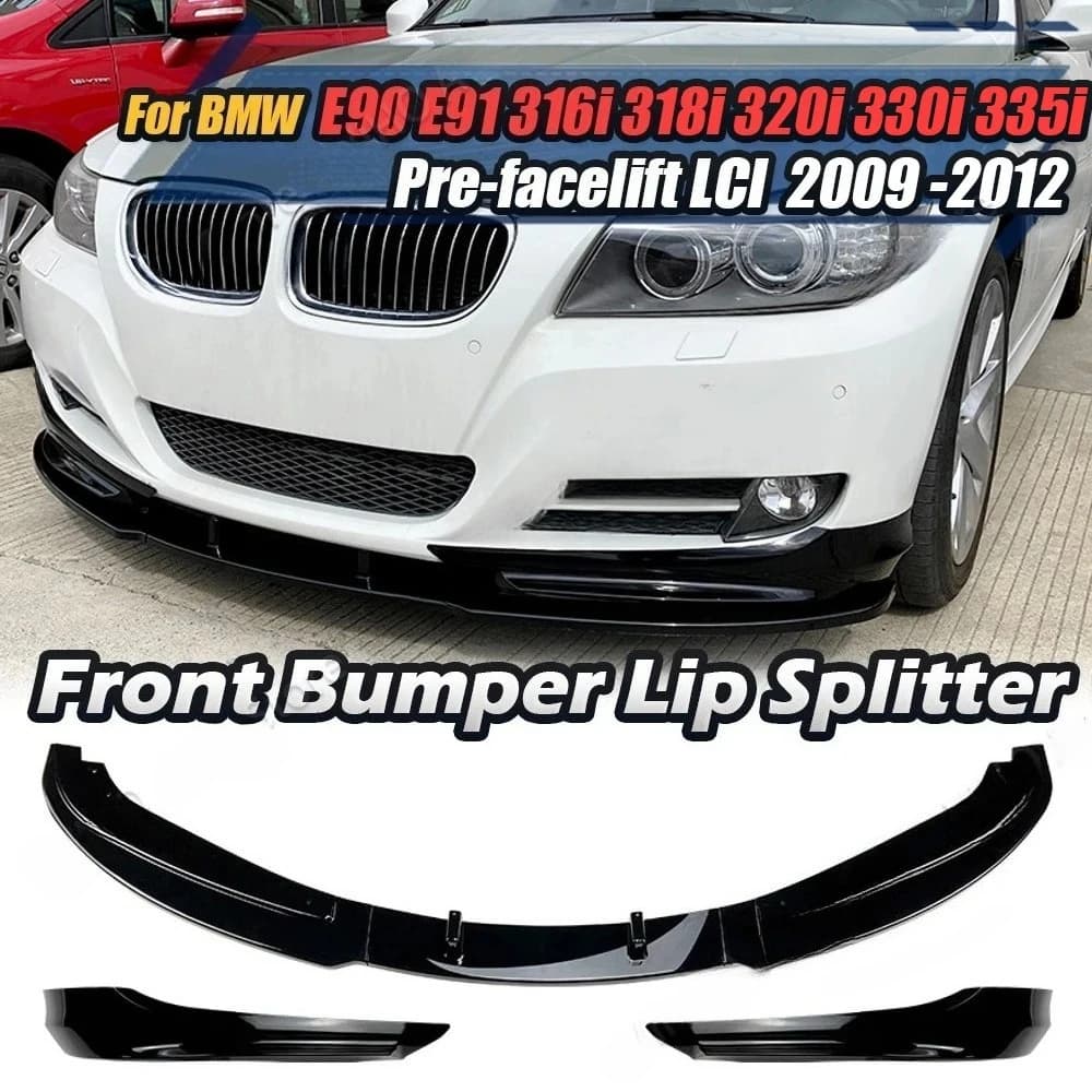 For BMW 3 Series E90 E91 LCI Facelift 325i 330i 2009-2012 Car Front Bumper Lip Splitter ABS Gloss Black Diffuser Bodykit Tuning