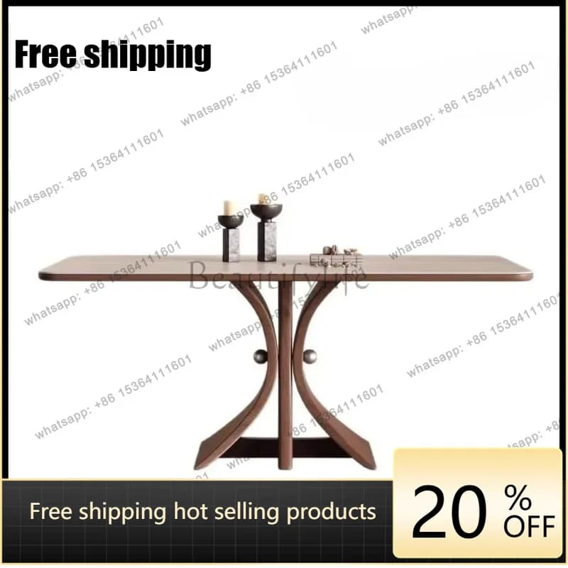 zj.French Solid Wood Travertine Rock Slab Dining Table Restaurant Household Rectangular Rock Slab Dining Table Against The Wall