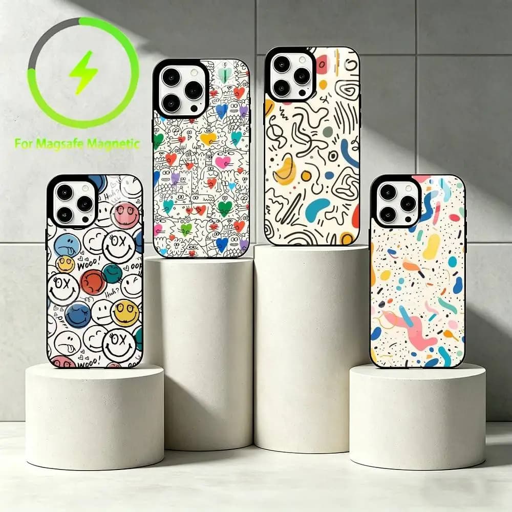 Abstract artistic lines Phone Case For iPhone 17 16 15 14 13 12 Pro Max Plus for Mirror Wireless Magnetic Cover