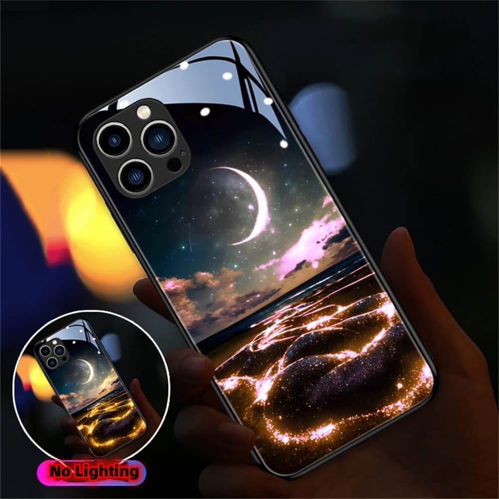 Pretty Beach Starry Sky Design Led Light Phone Case Call Flash Glitter Cover For Samsung S26 S25 S24 S23 S22 S21 S20 Plus Ultra