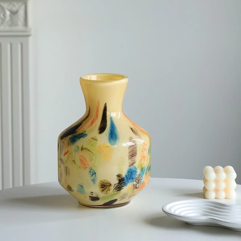 Jade amber glass vase, model room, living room, home decoration, glazed flower ware