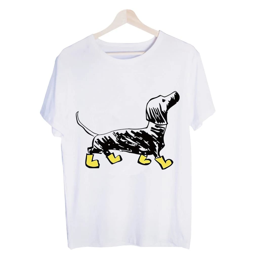 Men's Dachshund with Yellow Boots Graphic Tee, Short Sleeve Crew Neck T-Shirt for Casual Daily Wear