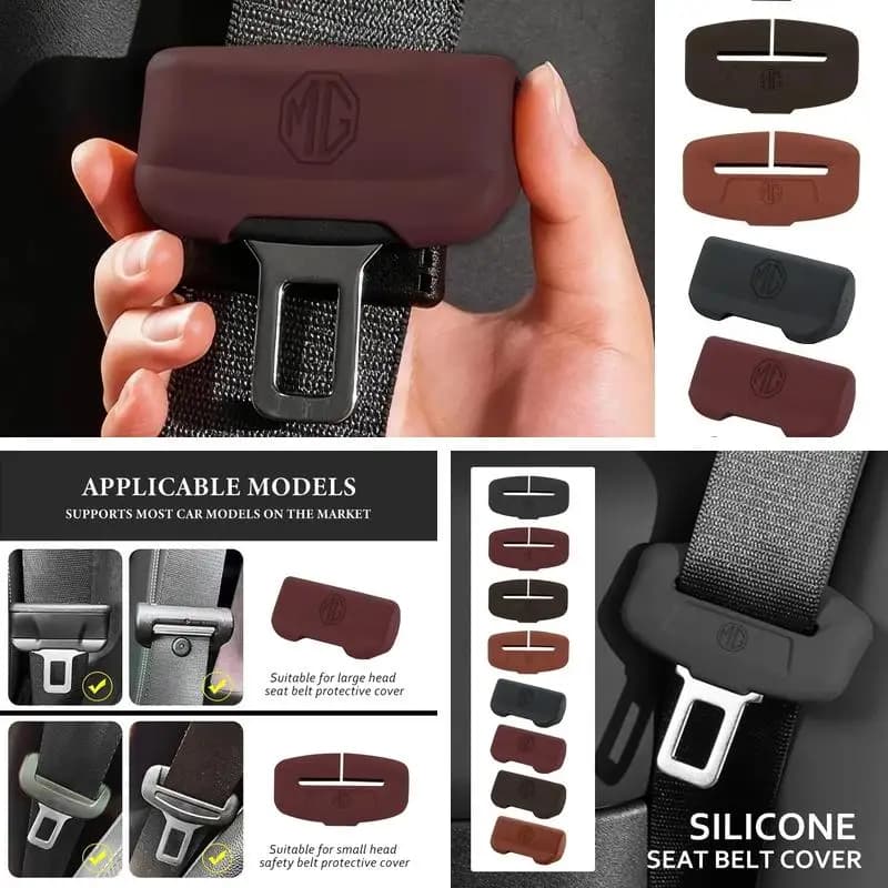 MG Logo Silicone Seat Belt Buckle Cover For MG ZS EV HS GT One, Soft Anti-collision Safety Belt Protector Auto Interior Accessor
