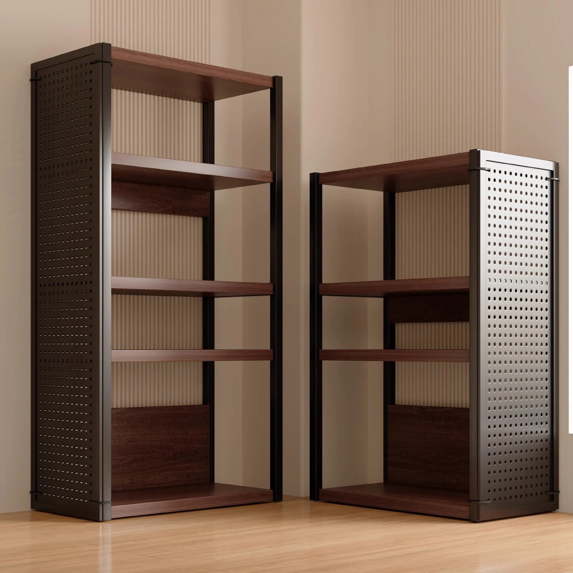Shelf Shelf Floor-to-ceiling multi-layer storage Side hole board shelf Household living room display rack Mobile locker