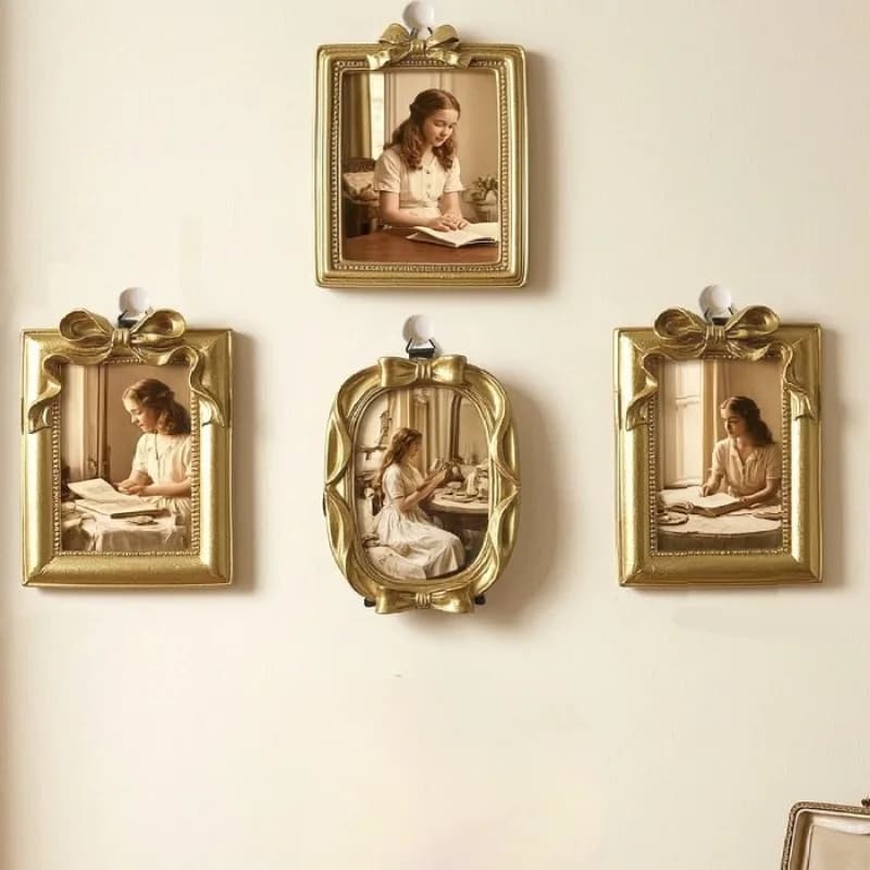 Vintage Victorian Style Small Photo Frame Creative Bow Photo Frame Home Decoration Desktop Ornaments DIY Props for Photo Wall