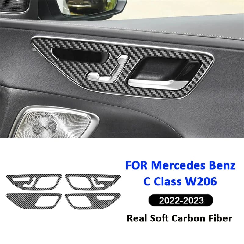 For Mercedes Benz C Class W206 2022-2023 Carbon Fiber Car Door Inner Pull Handle Ring Panel Frame Decoration Interior Sticker