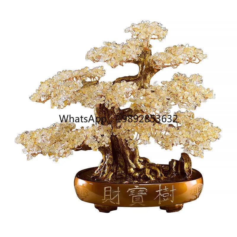 LYY Natural Yellow Crystal Wealth-Attracting Money Tree Ornament for Home Living Room Office Wine Cabinet Decoration