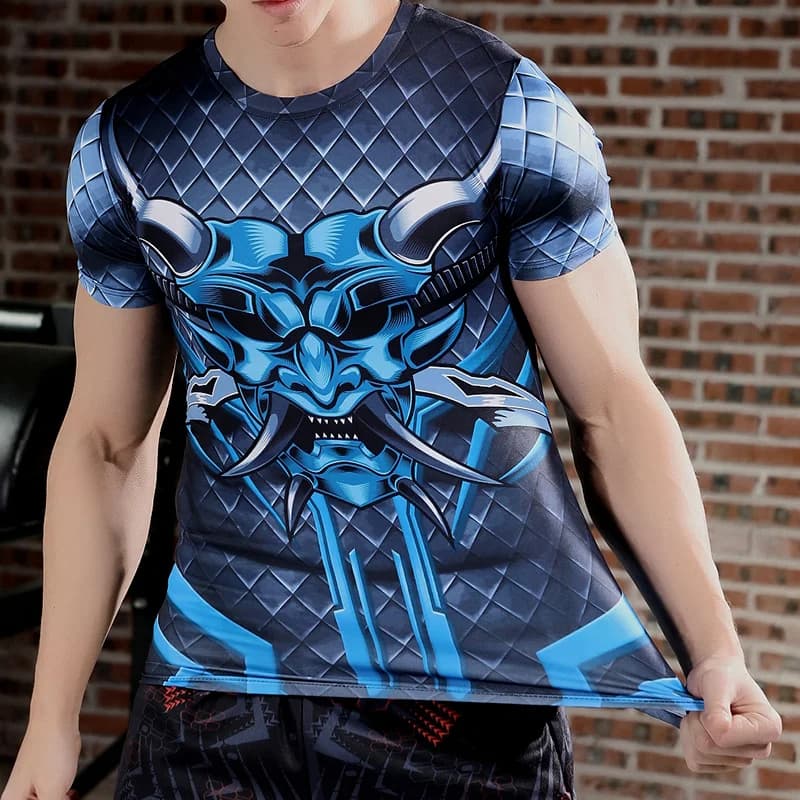 Men Running Compression T-shirt Short Sleeve Sport Tees Gym Fitness Sweatshirt Breathable  Printed Tees