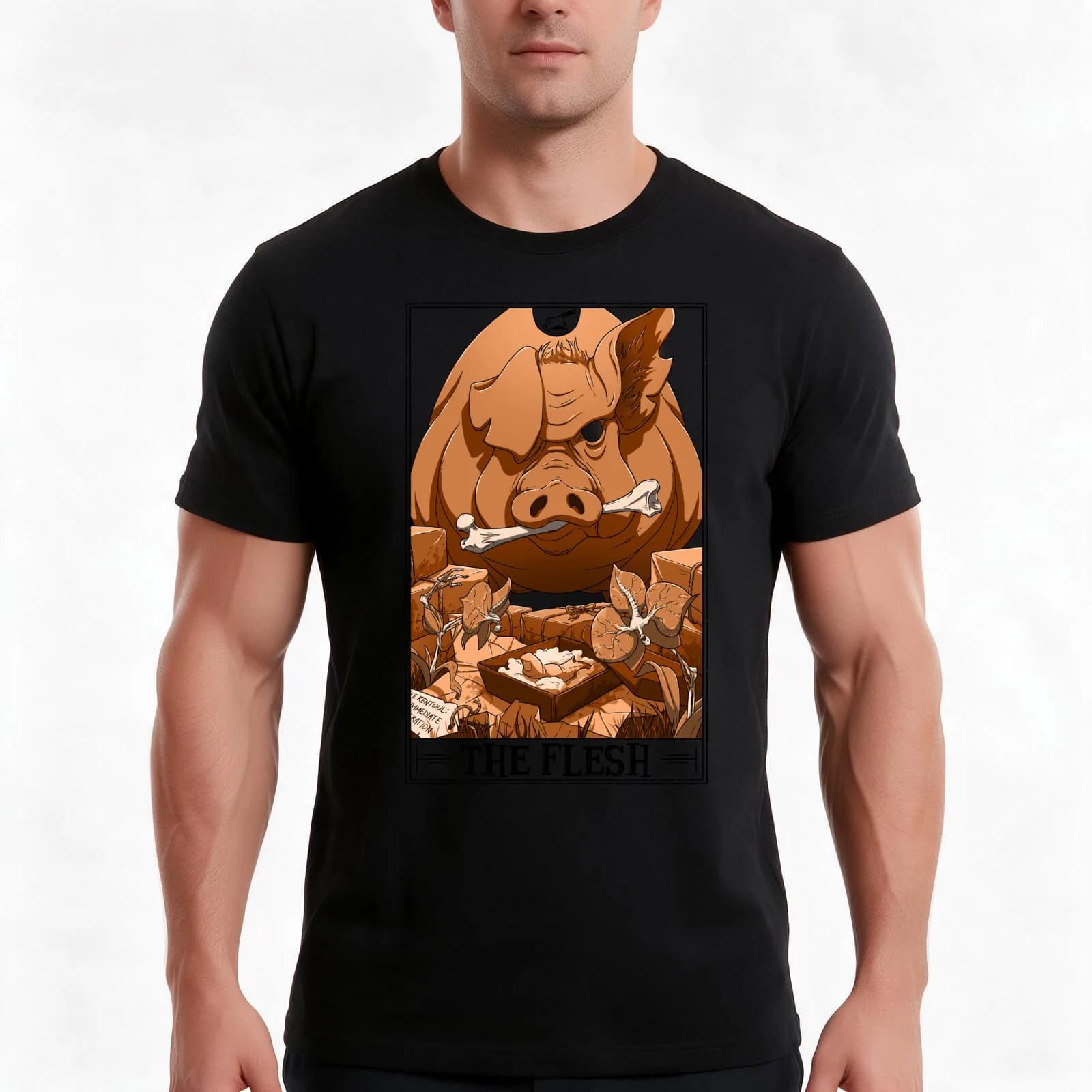 The Flesh Tarotesque - (Light) T-Shirt, Summer Casual Cotton Tee, Oversized Streetwear Tops, Vintage Graphic Print, 100% Cotton