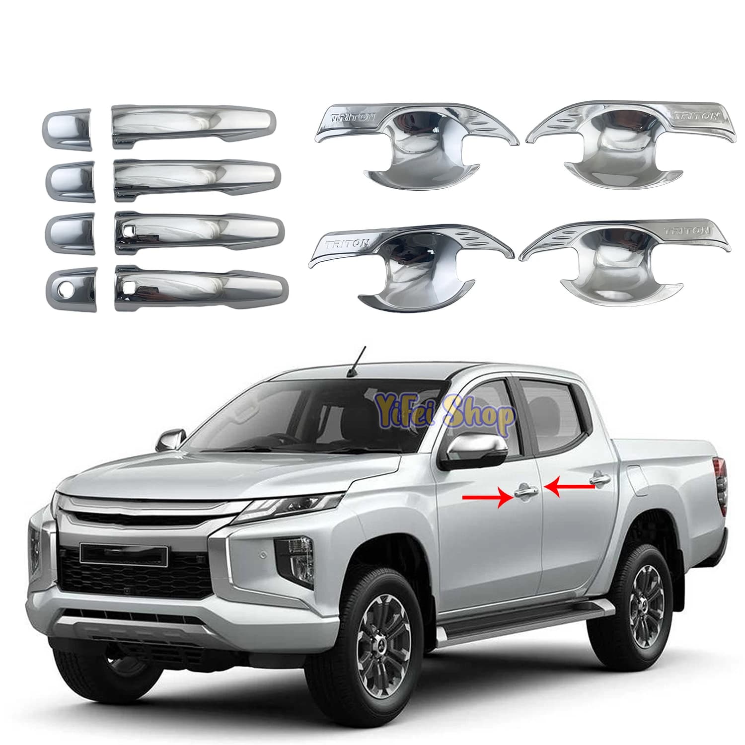 New Car ABS Chrome Accessories Plated Door Handle Bowl Cover Trim Paste Style For Mitsubishi Triton L200 2019 2020 2021 2022