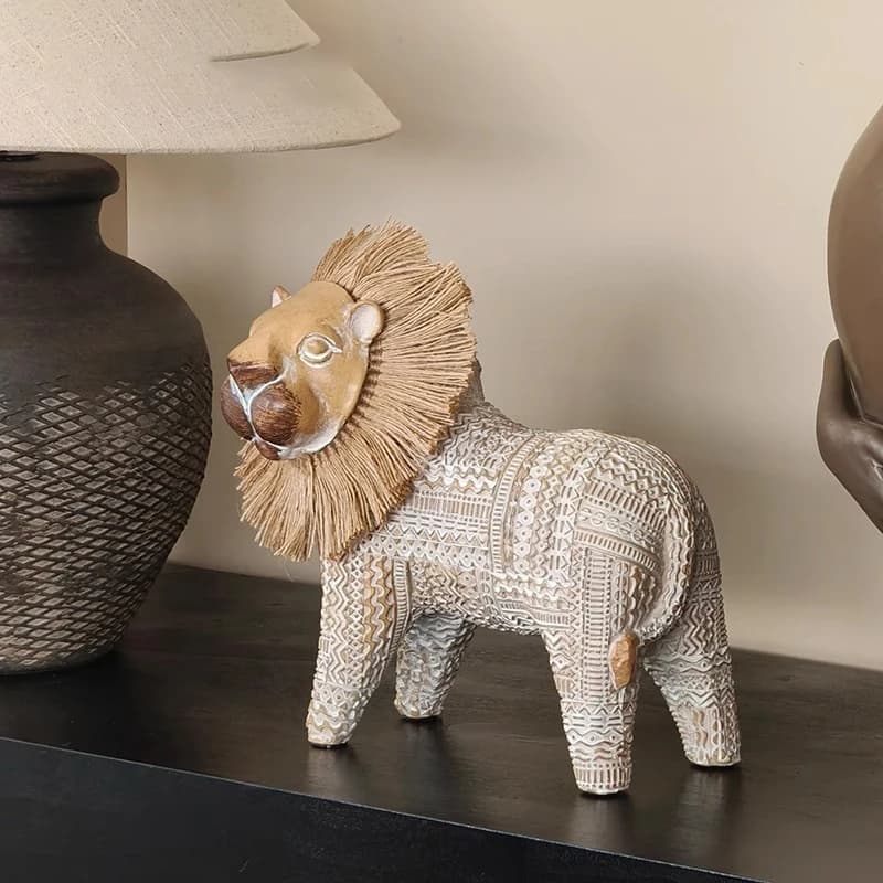 Little Winnie Lion and Little Fair Lion Animal Figurines Wabi-Sabi Style Art Decor for Living Room, Study, and Bedroom