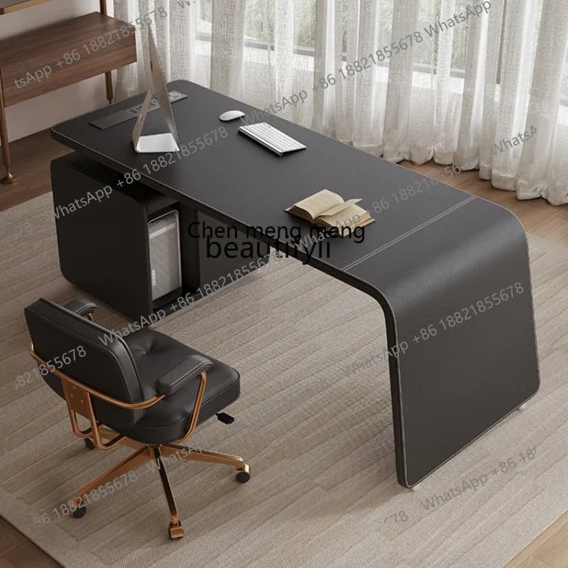 182C Italian saddle leather desk modern simple home computer desk boss desk