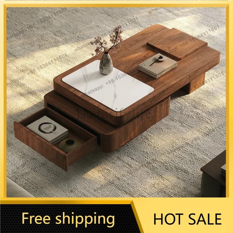 PG solid wood antique coffee table living room home high-end small apartment office square coffee table combination