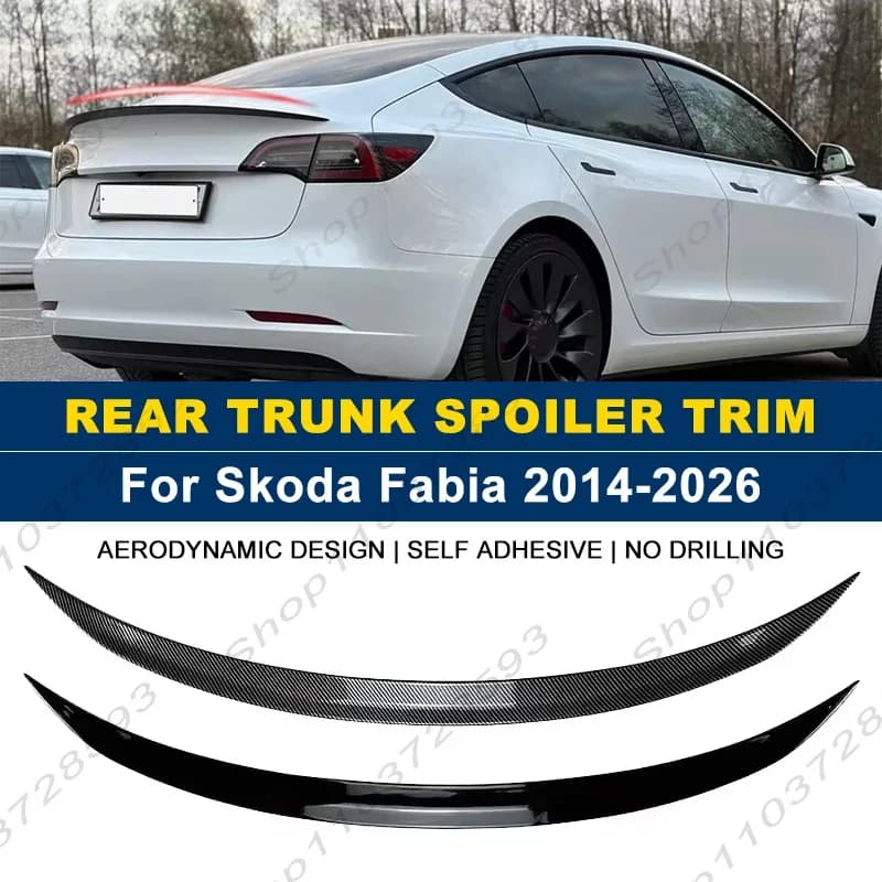 For Skoda Accessories Fabia Sedan 2014-2026 Car Rear Trunk Boot Spoiler Wing Lip Body Kits Gloss Black Soft Plastic