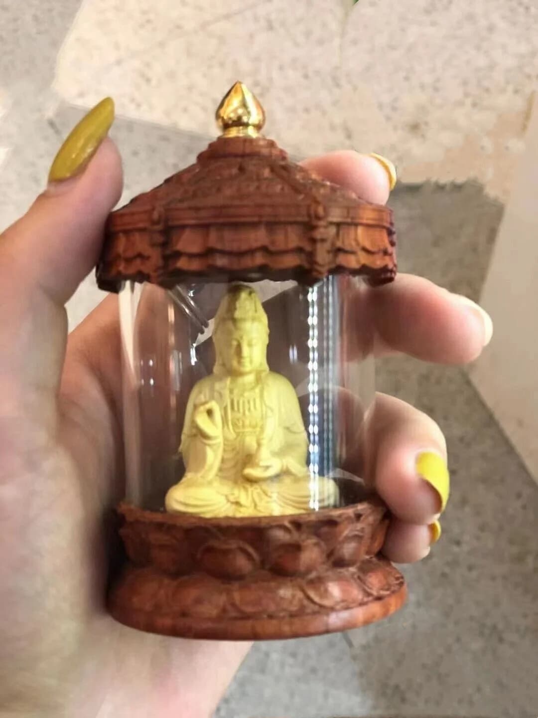 Exquisite Chinese Boxwood+Redwood Wood Hand Carved Ornaments Guanyin Statue