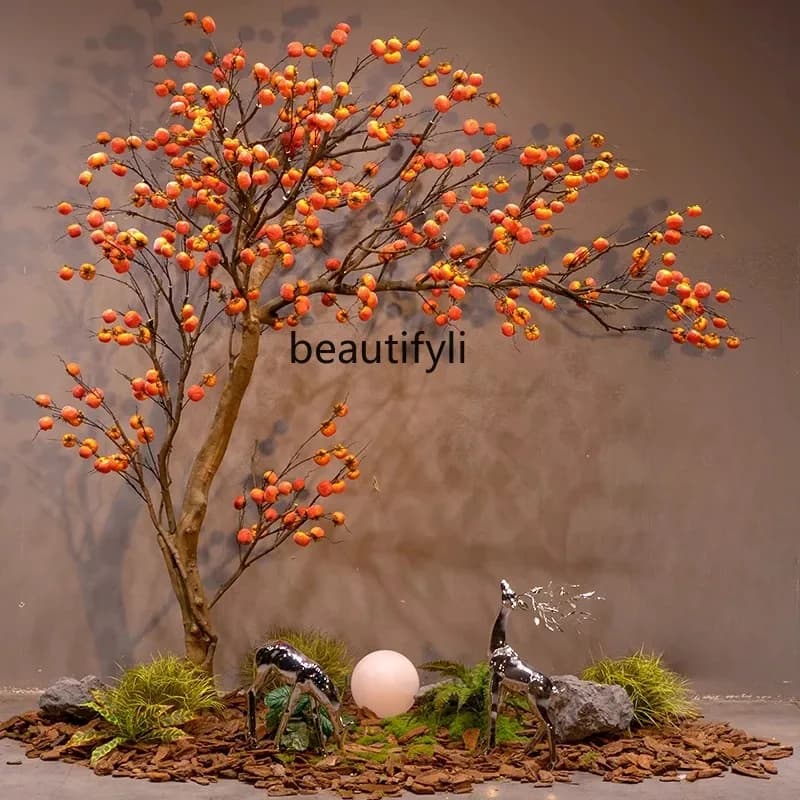 A029 New Chinese simulation persimmon tree hanging upside down window hotel indoor and outdoor wall decoration landscaping