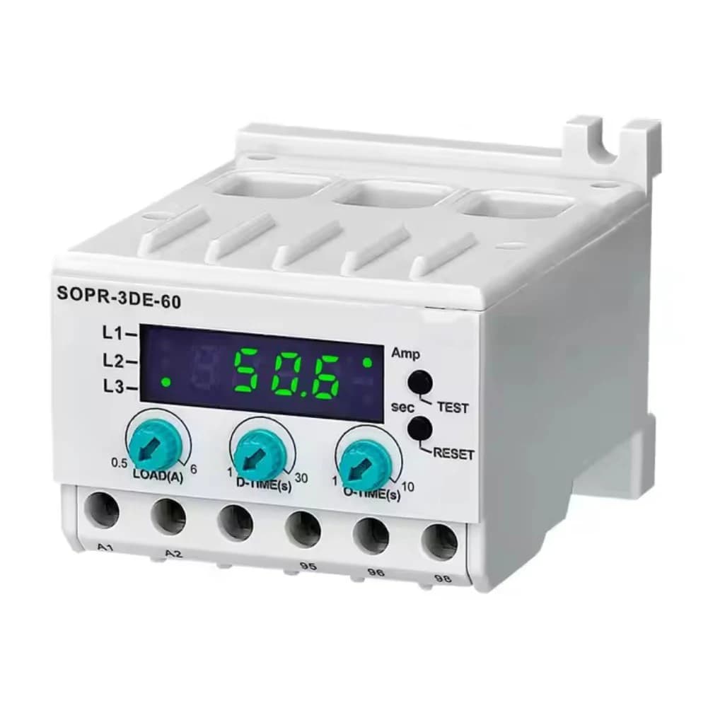 SOPR-3DE Digital Current Protection Relay 220V Overload Phase Loss Motor Protector DIN Rail Mounting For Industrial P'ower Suppl