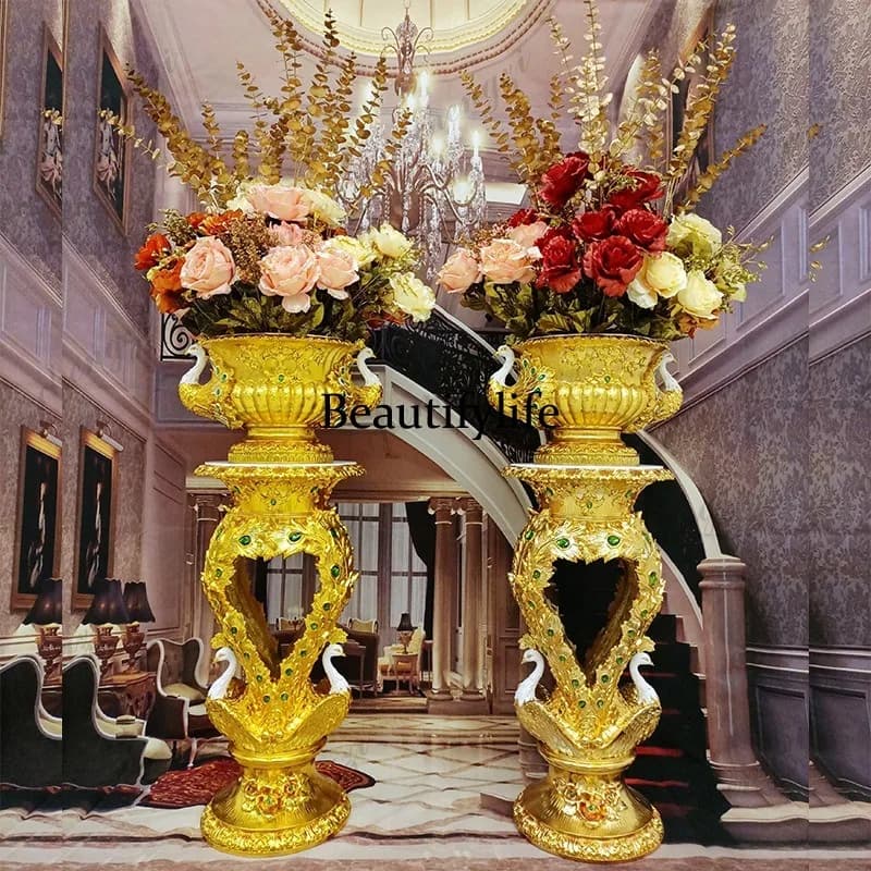 A95 European Roman column floor-to-ceiling large vase flower pot flower arrangement hotel lobby luxury decoration